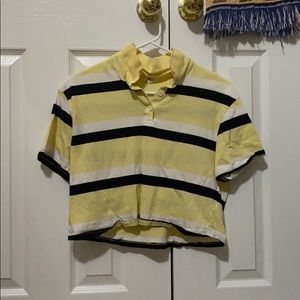 Yellow, Navy, and White Collared Crop Top